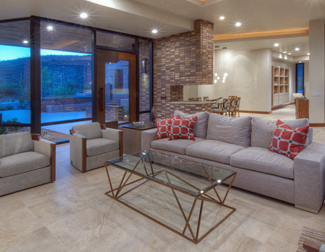 The sitting room of a high-quality luxury custom home in the Seven Saguaros development